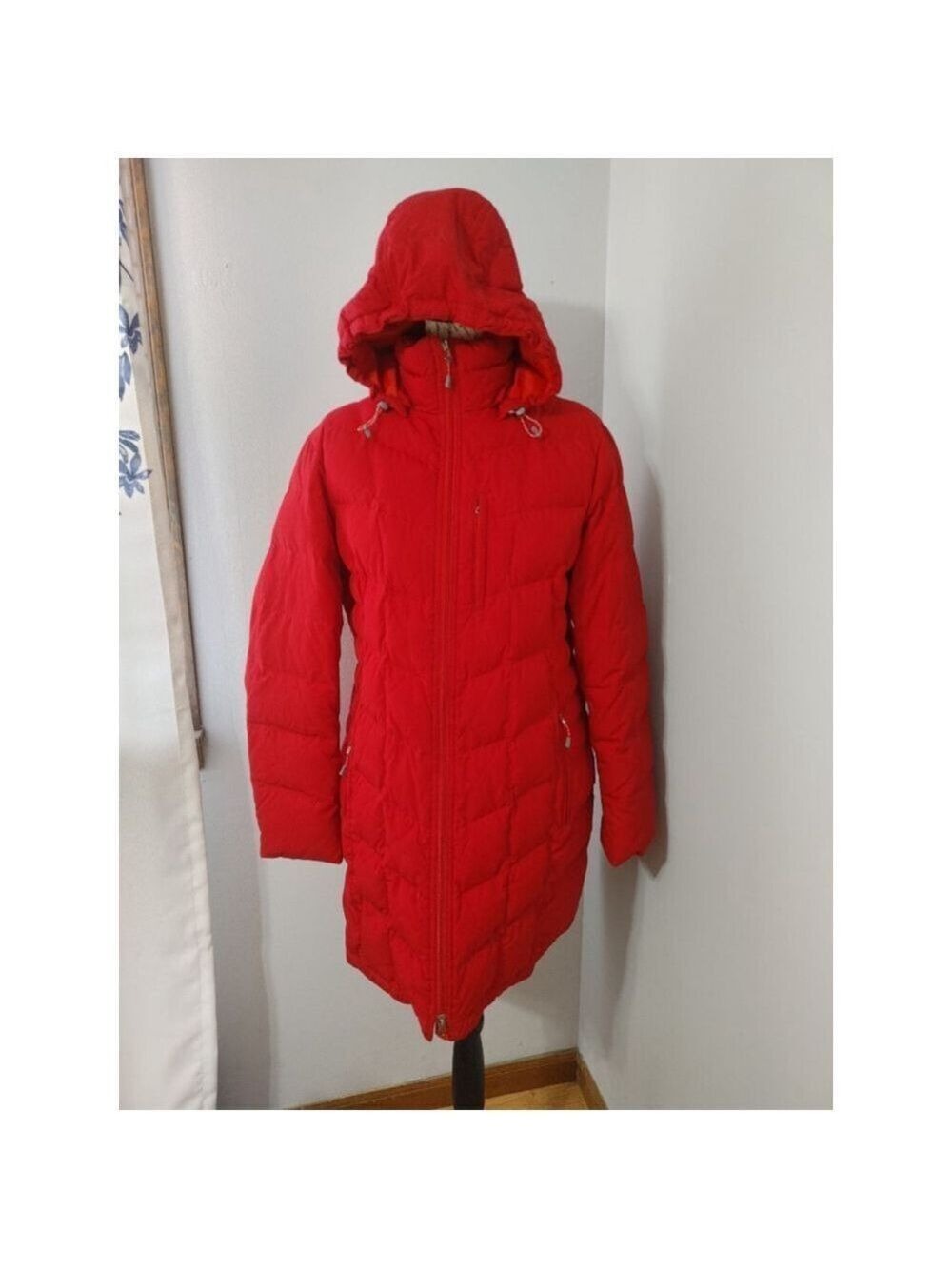 Women's Lands' End Red Long Hooded Puffer Jacket XL